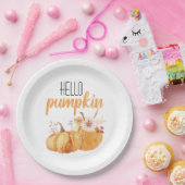 Modern Hello Pumpkin Orange Pumpkin mit Blume Pappteller (Party)