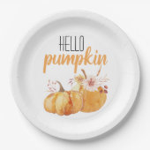 Modern Hello Pumpkin Orange Pumpkin mit Blume Pappteller (Vorderseite)