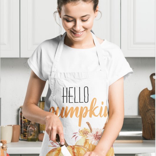 Modern Hello Pumpkin Orange Pumpkin mit Blume Schürze
