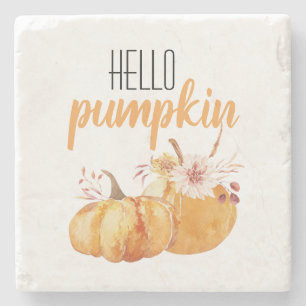Modern Hello Pumpkin Orange Pumpkin mit Blume Steinuntersetzer