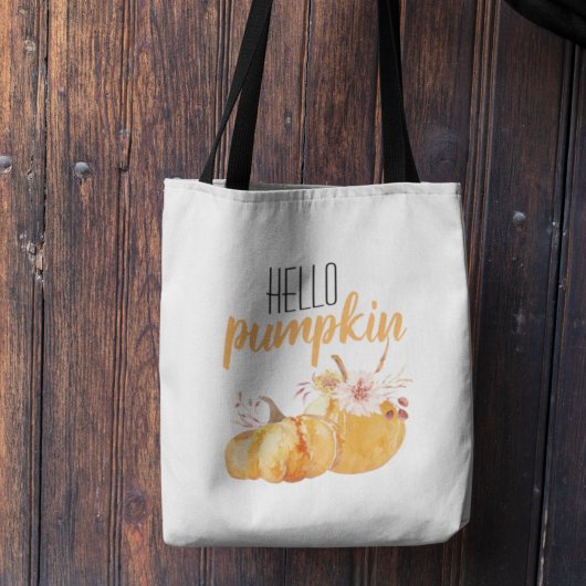 Modern Hello Pumpkin Orange Pumpkin mit Blume Tragetasche