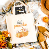 Modern Hello Pumpkin Orange Pumpkin mit Blume Tragetasche