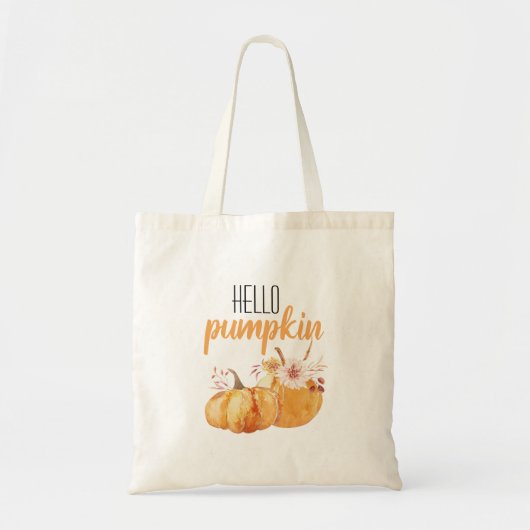 Modern Hello Pumpkin Orange Pumpkin mit Blume Tragetasche (Vorne)