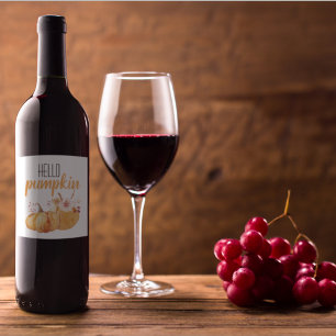 Modern Hello Pumpkin Orange Pumpkin mit Blume Weinetikett