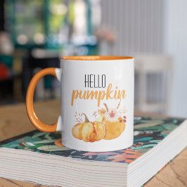 Modern Hello Pumpkin Orange Pumpkin mit Blume Zweifarbige Tasse