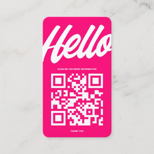 MODERN HELLO QR CODE HOT PINK VISITENKARTE (Vorderseite)