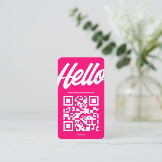 MODERN HELLO QR CODE HOT PINK VISITENKARTE (Stehend Vorderseite)