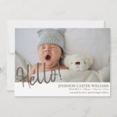 Modern Hello Script 4 Fotos Birth Ankündigung (Vorderseite)