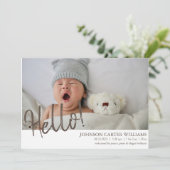 Modern Hello Script 4 Fotos Birth Ankündigung (Stehend Vorderseite)
