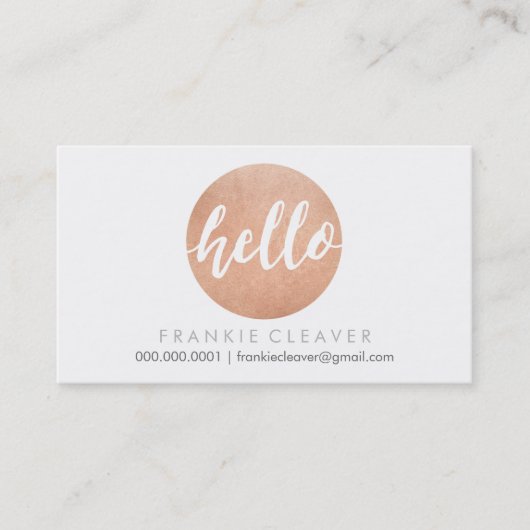 MODERN HELLO SCRIPT handgezogene Fett-Spot-Rose Go Visitenkarte (Vorderseite)