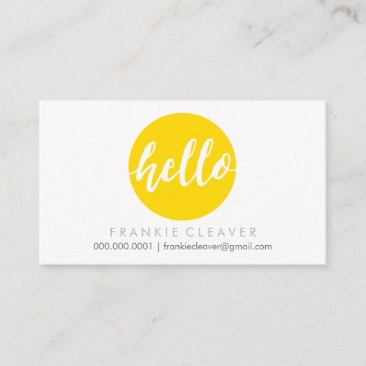 MODERN HELLO SCRIPT handgezogener, fettgelber Flec Visitenkarte (Vorderseite)