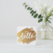 MODERN HELLO SCRIPT Luxus Goldpinselstrich Quadratische Visitenkarte (Stehend Vorderseite)