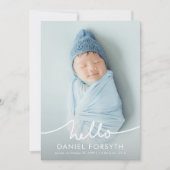 Modern Hello Script Newborn Baby Photo Birth Ankündigung (Vorderseite)