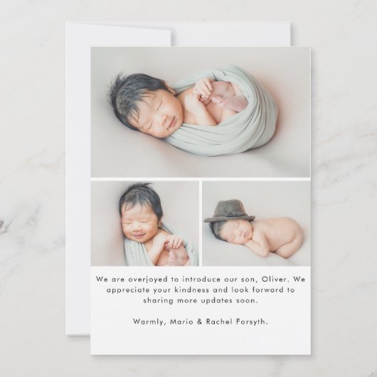 Modern Hello Script Newborn Baby Photo Birth Ankündigung (Rückseite)