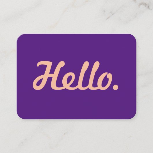 Modern Hello Script Pink & Lila Lässig Trendy Visitenkarte (Vorderseite)