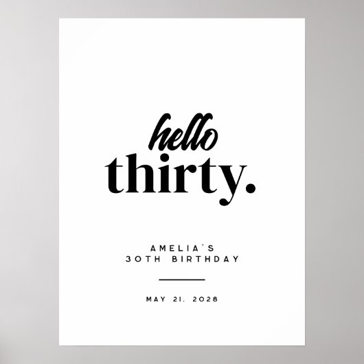 Modern Hello Thirty 30th Birthday Welcome Sign Poster (Vorne)