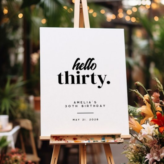 Modern Hello Thirty 30th Birthday Welcome Sign Poster