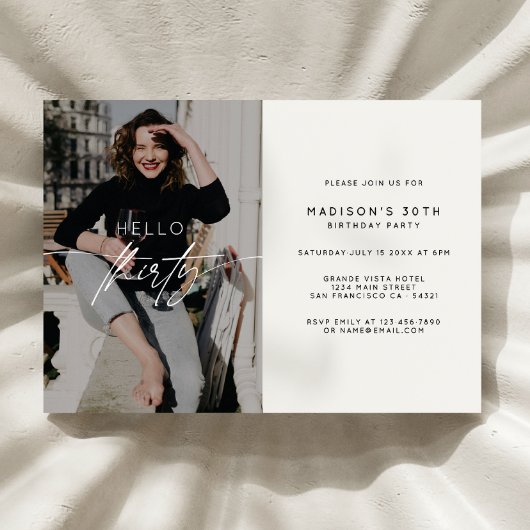 Modern Hello Thirty Birthday Party Foto Script Einladung