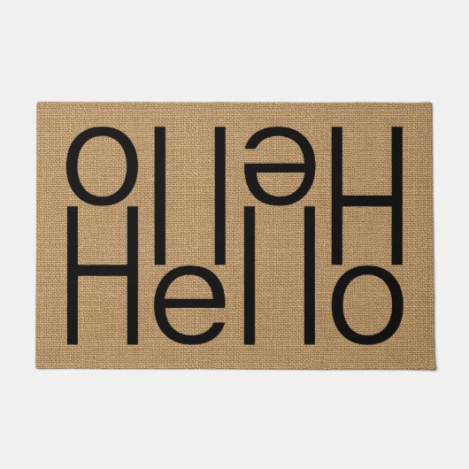Modern Hello Welcome Word Art on Imitats Burlap Fußmatte (Vorderseite)