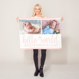 Modern Hello World Blush Pink Foto Collage Fleecedecke