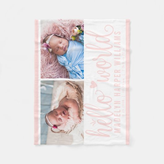 Modern Hello World Blush Pink Foto Collage Fleecedecke (Vorderseite)