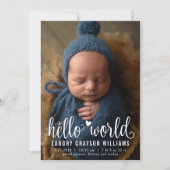 Modern Hello World Foto Birth Stat Ankündigung (Vorderseite)