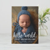 Modern Hello World Foto Birth Stat Ankündigung (Stehend Vorderseite)