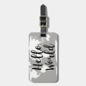 Modern Hello World Map Silhouette Gepäckanhänger (Vorderseite vertikal)