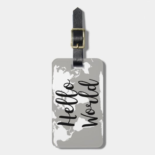 Modern Hello World Map Silhouette Gepäckanhänger (Vorderseite vertikal)