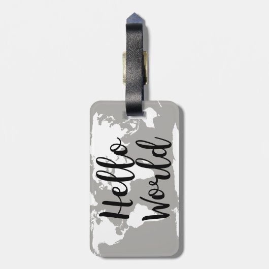 Modern Hello World Map Silhouette Gepäckanhänger (Rückseite vertikal)