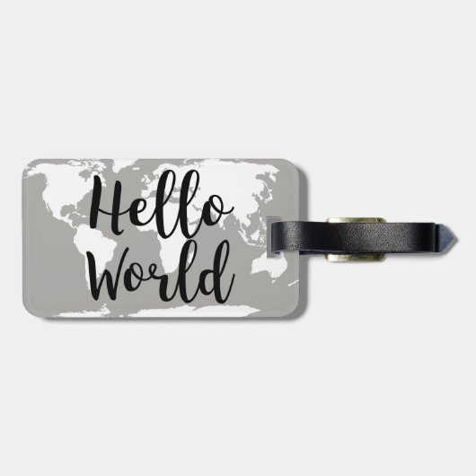Modern Hello World Map Silhouette Gepäckanhänger (Rückseite horizontal)