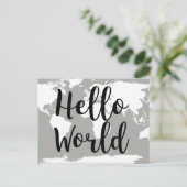 Modern Hello World Map Silhouette Postkarte (Stehend Vorderseite)