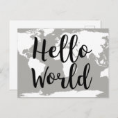 Modern Hello World Map Silhouette Postkarte (Vorne/Hinten)
