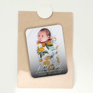 Modern Hello World Newborn Foto Elegantes Skript Magnet
