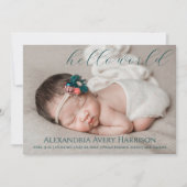 Modern Hello World Script Baby Geburtsankündigung Ankündigung (Vorderseite)