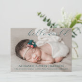 Modern Hello World Script Baby Geburtsankündigung Ankündigung (Stehend Vorderseite)