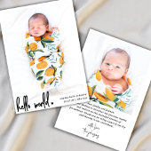 Modern Hello World Script Foto Newborn Birth Ankündigung
