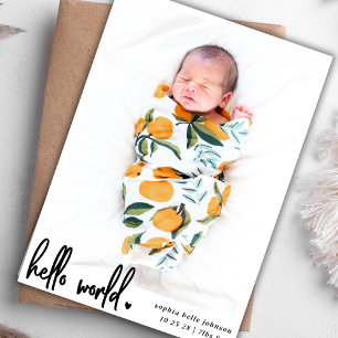 Modern Hello World Script Foto Newborn Birth Ankündigung