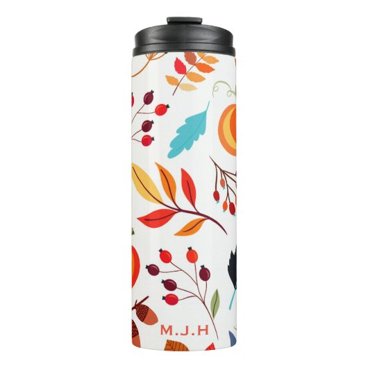 Modern Herbst Pumpkin Leaf Muster Thermosbecher (Vorderseite)
