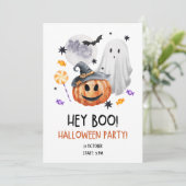 Modern Hey Boo Halloween-Party Einladung (Stehend Vorderseite)