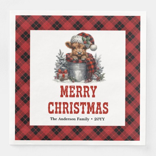 Modern highland cow buffalo Christmas napkins Serviette (Vorderseite)