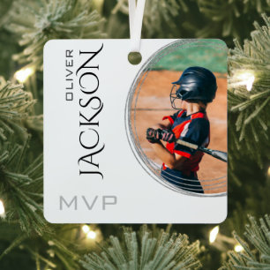 Modern hinzufügen Sie Ihre Foto-Baseball-Karte Ornament Aus Metall