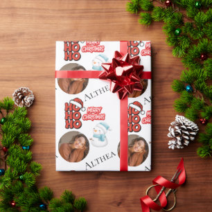 Modern Ho Ho Ho Ein Foto Name Frohe Weihnachten Geschenkpapier
