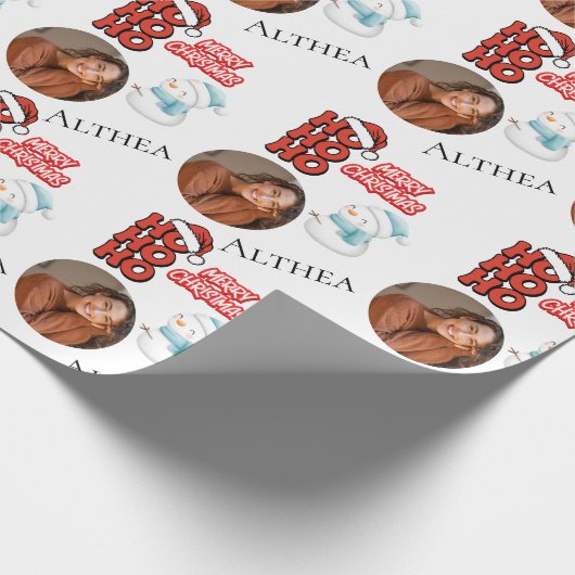 Modern Ho Ho Ho Ein Foto Name Frohe Weihnachten Geschenkpapier (Ecke)