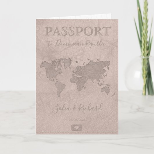 Modern Hochzeit in Urlaubsort Passport - Weltkarte Einladung (Vorderseite)
