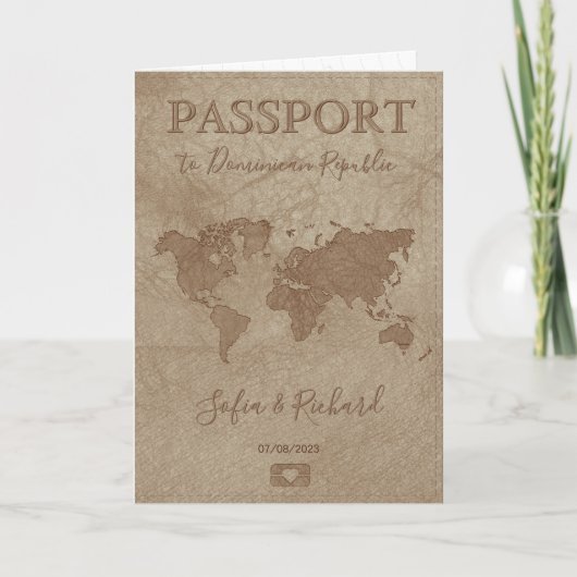 Modern Hochzeit in Urlaubsort Passport - Weltkarte Einladung (Vorderseite)
