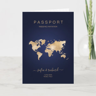 Modern Hochzeit in Urlaubsort Passport - Weltkarte Einladung