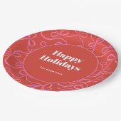 Modern Holiday Bold Red & Pink Ribbon Pattern Pappteller (Schrägansicht)