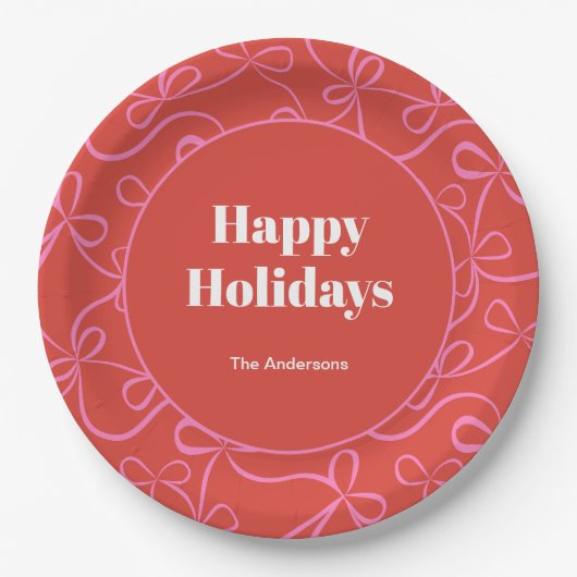 Modern Holiday Bold Red & Pink Ribbon Pattern Pappteller (Vorderseite)