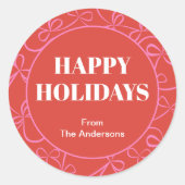 Modern Holiday Bold Red & Pink Ribbon Pattern Runder Aufkleber (Vorderseite)